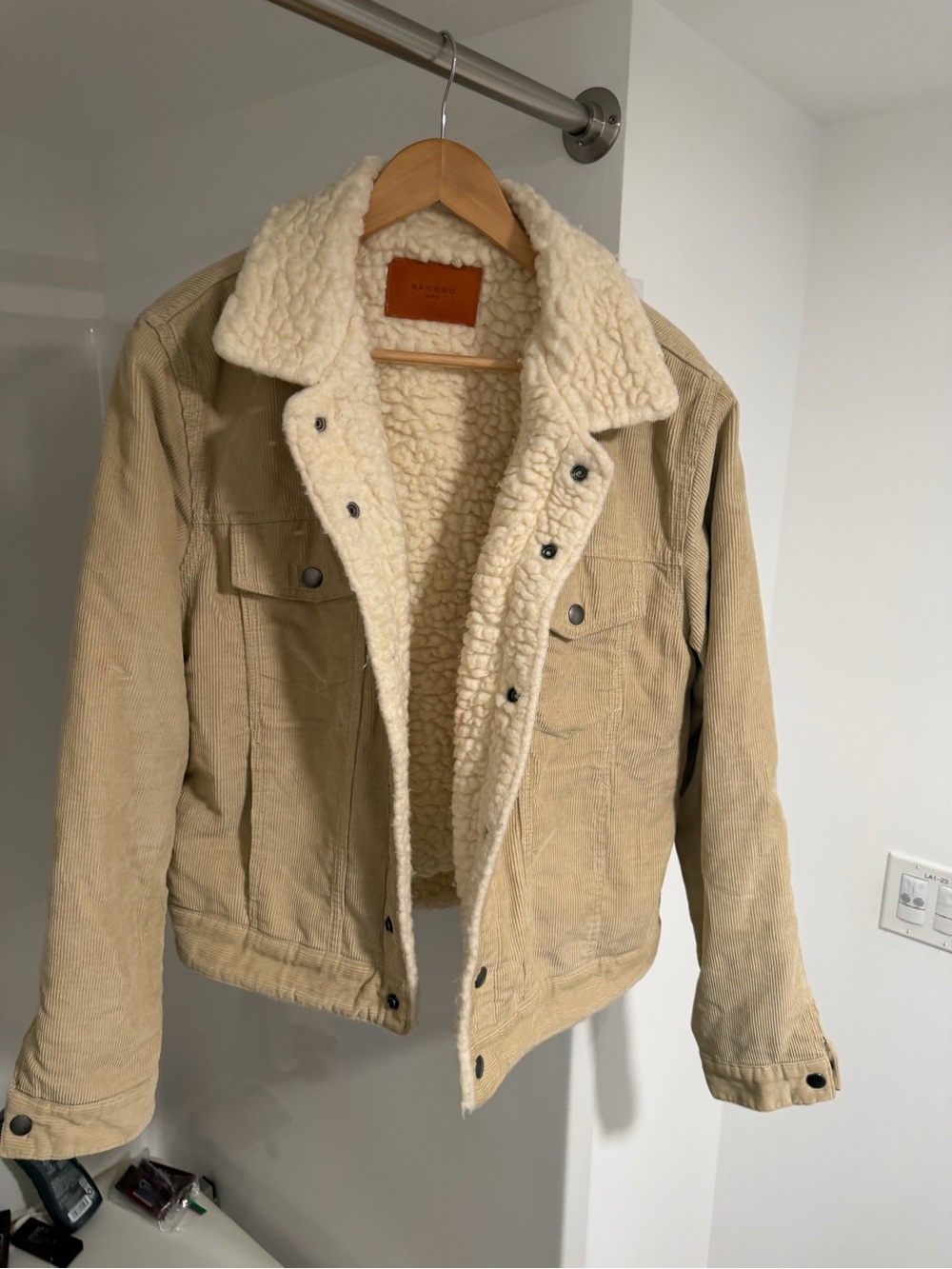 Sandro Tan Corduroy Sherpa-Lined Field Jacket